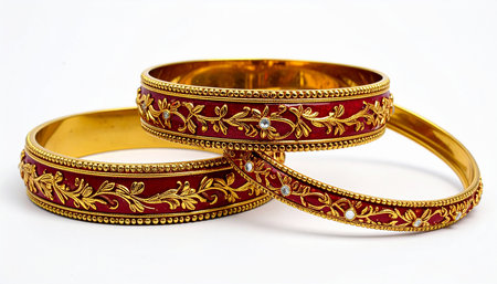 Beautiful golden bracelets on a white background. Isolated.の素材