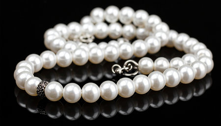 Pearl necklace on a black background. Jewelry and accessories.の素材