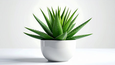 Aloe vera plant in pot on white background. 3D renderingの素材