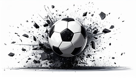 Soccer ball breaking through the wall. Grunge background. Vector illustrationの素材