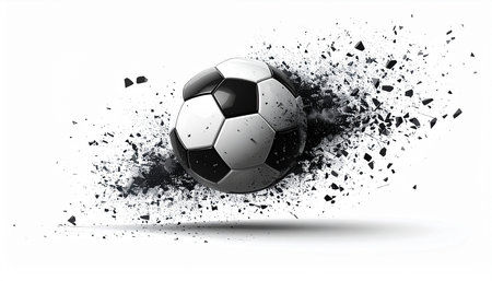 Soccer Ball with Particles. 3D illustration. Black and whiteの素材