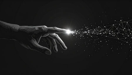 Hand of man touching with finger digital connection lines. 3d renderingの素材