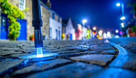 Lamp on the street at night in Edinburgh, Scotland, UKの素材