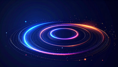 Abstract technology background with luminous swirling. Glowing spiral cover.の素材