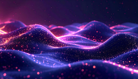 Futuristic technology wave with glowing particles. 3d rendering abstract backgroundの素材