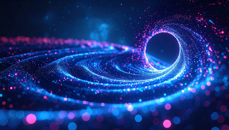 3d render of abstract blue background with glowing particles. Futuristic wave of glowing particles.の素材