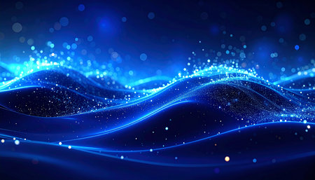 abstract blue particles wave background, 3d rendering digital illustration.の素材