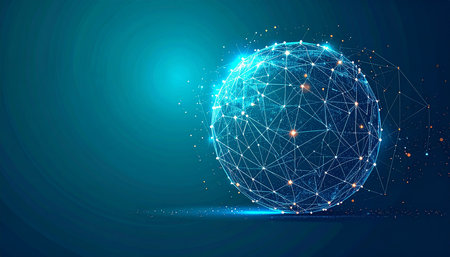 Abstract polygonal sphere. Global network connection. Vector illustration.の素材