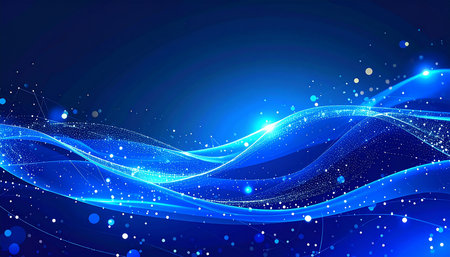 abstract blue background with glowing lines and particles, vector illustration.の素材