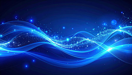 Abstract blue background with glowing lines and particles. Vector illustration. Eps 10の素材