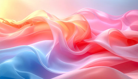 Abstract background of pink and blue wavy silk or satin. 3d render illustrationの素材