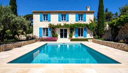 Luxury villa with swimming pool in beautiful summer garden.の素材