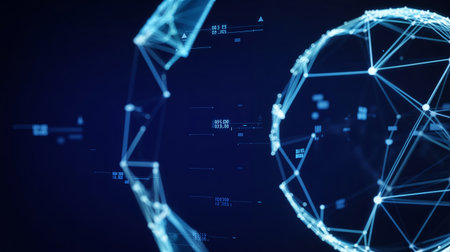 An abstract glowing blue sphere made of interconnected lines and data points. Clear details and vibrant color...の素材