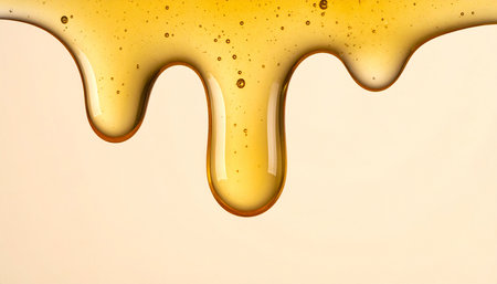 Honey dripping on a beige background with copy space for textの素材