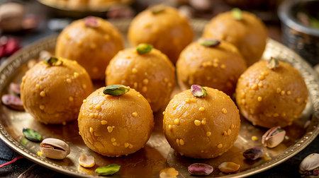 Indian Sweet or Semolina Laddoo Or Rawa Laddu, a popular sweet dish from Maharashtra, Indiaの素材