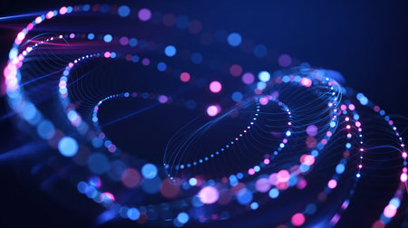 3d rendering of glowing particles with depth of field and bokeh effectの素材
