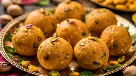 Rava Laddu or Semolina Laddoo Or Rawa Ladu, a popular sweet dish from Maharashtra, Indiaの素材