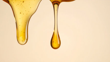 Honey dripping from a honey dipper isolated on white background.の素材