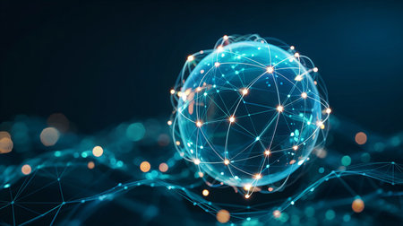 Global network connection concept on dark background 3D rendering toned image double exposureの素材