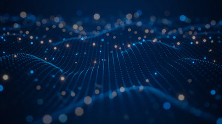 Data technology abstract futuristic illustration. Low poly shape with connecting dots and lines on dark background. 3D rendering. Big data visualization.の素材