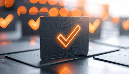 Digital composite of Orange tick icon on laptop with heart bokehの素材