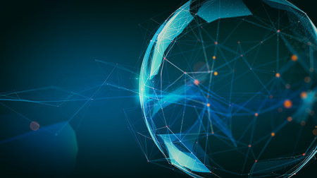 Abstract globe with connection lines on dark background. 3D Renderingの素材