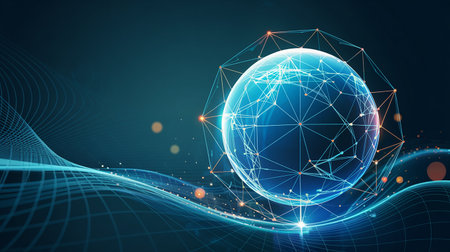 Abstract technology background. Global network connection concept. 3D Renderingの素材
