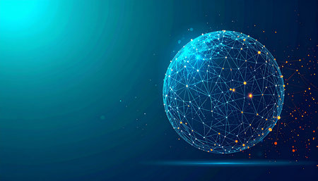 Abstract global network connection technology concept background. Polygonal vector illustration.の素材