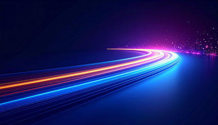 abstract blue light trails on dark background, futuristic technology concept, vector illustrationの素材