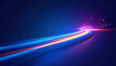Abstract light trails background. Blue, red, orange, purple colors. Vector illustrationの素材