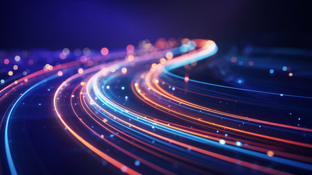 neon light trails in the dark. magic concept. 3d renderingの素材