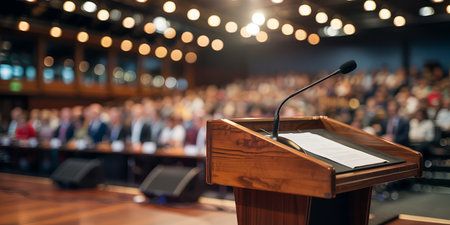Speaker Giving a Talk at Business Conference. Audience in the conference hall.の素材