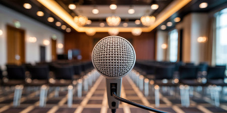 Microphone in conference room or seminar room for business meeting or presentationの素材