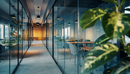 Interior of modern office with glass walls and concrete floor. 3d renderingの素材