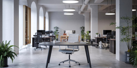 Modern office interior. 3d rendering, 3d illustration mock upの素材