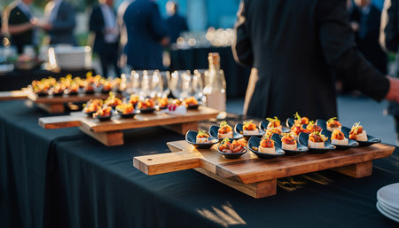 catering food at a wedding party, catering in the restaurantの素材