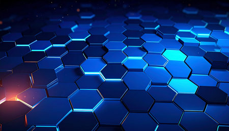 Abstract blue hexagon background. 3d render, 3d illustration.の素材