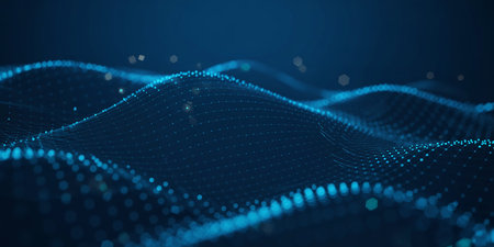 Data technology abstract futuristic illustration. Low poly shape with connecting dots and lines on dark background. 3D rendering. Big data visualization.の素材