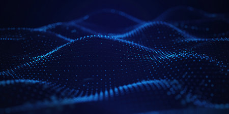 Data technology abstract futuristic illustration. Low poly shape with connecting dots and lines on dark background. 3D rendering. Big data visualization.の素材