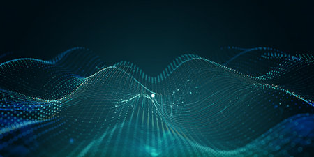 Abstract wave with particles. Big data visualization. 3D rendering.の素材