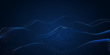 Abstract wave with particles. Futuristic technology style. Vector illustration.の素材