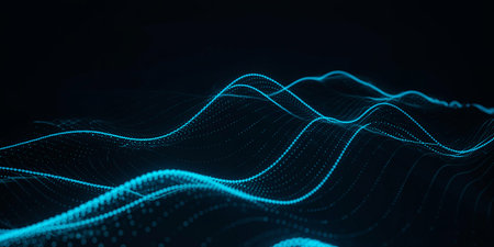 Data technology abstract futuristic illustration. Low poly shape with connecting dots and lines on dark background. 3D rendering. Big data visualization.の素材