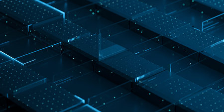 Abstract technology background with hexagons. 3d rendering, 3d illustration.の素材