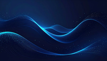 Abstract blue wavy background. Futuristic technology style. Vector illustration.の素材