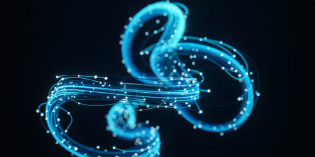 3D rendering of abstract glowing particles in space. Futuristic background with bokeh effect.の素材
