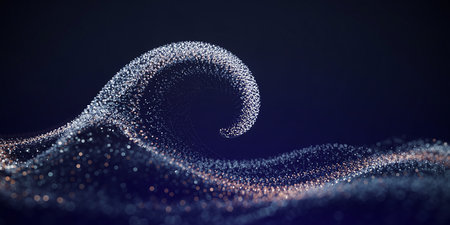 3d rendering of abstract wave particles with depth of field and bokehの素材