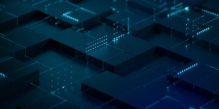 Abstract technology background with hexagons and glowing lines. 3d renderingの素材