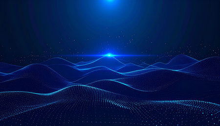 Abstract vector landscape background. Cyberspace grid. 3d technology illustration.の素材