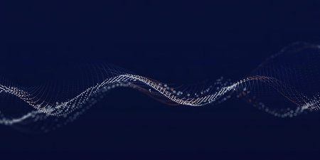 Futuristic technology wave with glowing particles. Big data visualization.の素材