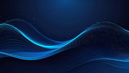 Blue abstract wave background. Vector illustration. Futuristic technology style.の素材